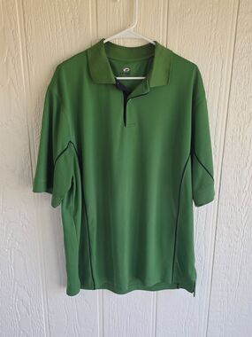 Men's Top Flite Green Performance Polo with Contrast Piping, Size XL